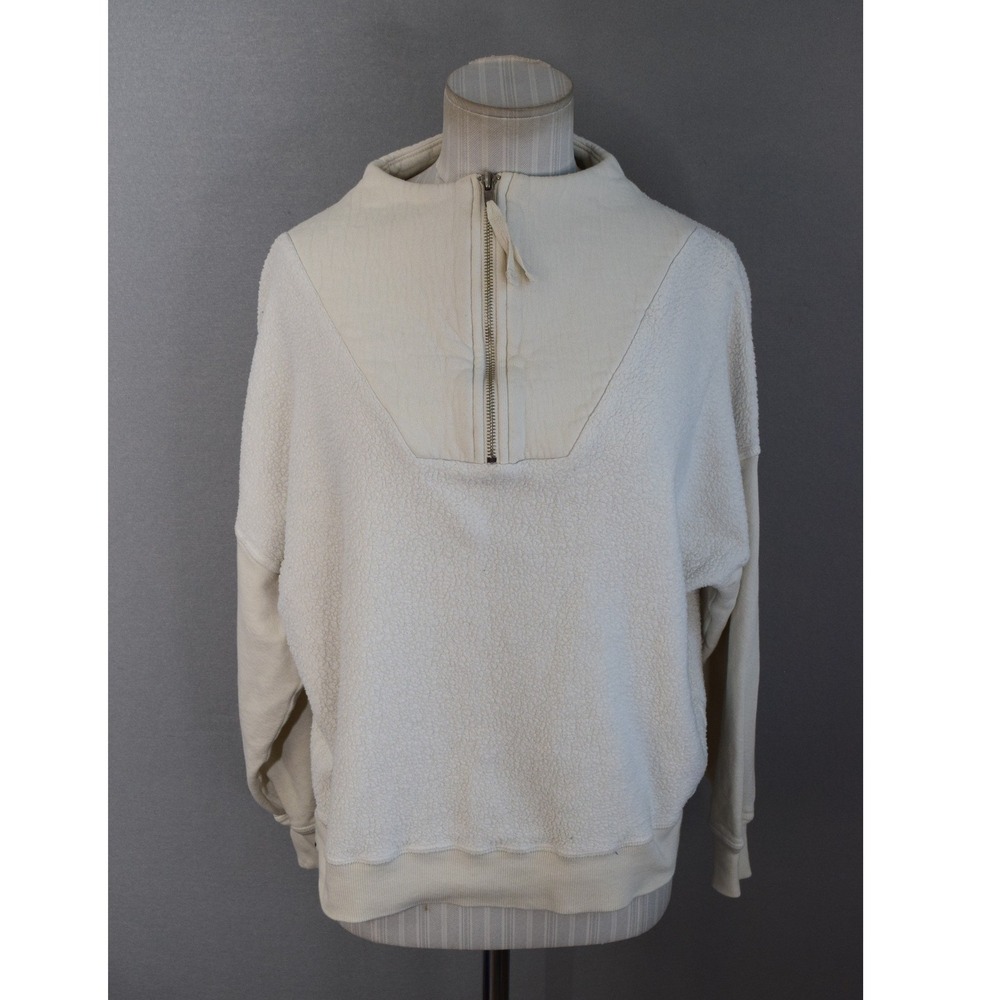 The Great 1/4 Zip Pullover 0 XS Cream Mixed Media Sherpa Sweatshirt Clean Girl
